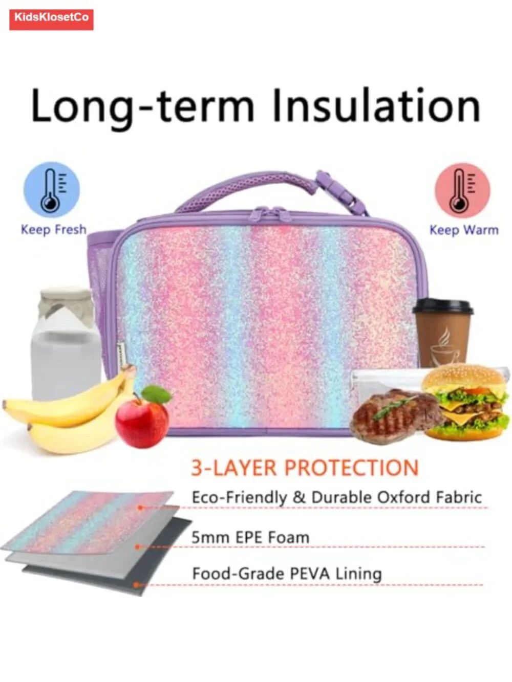 Insulated Lunch Box with Thermal Lining, Leak-Resistant, for Work or School